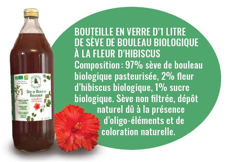 Sève de Bouleau Biologique à la Fleur d'Hibiscus - 1 L - bouteille