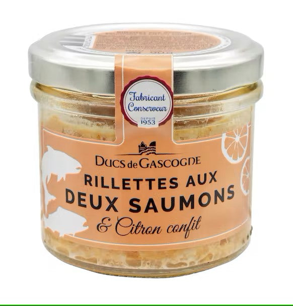 rillettes van twee zalmen en gekonfijte citroen 90g