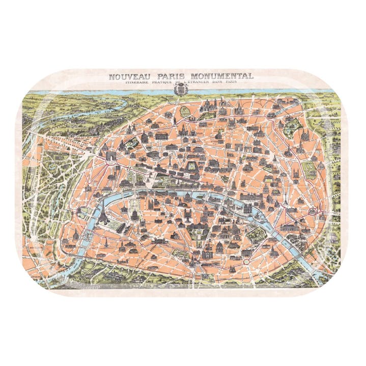 Dienblad met monumentale stadskaart Parijs