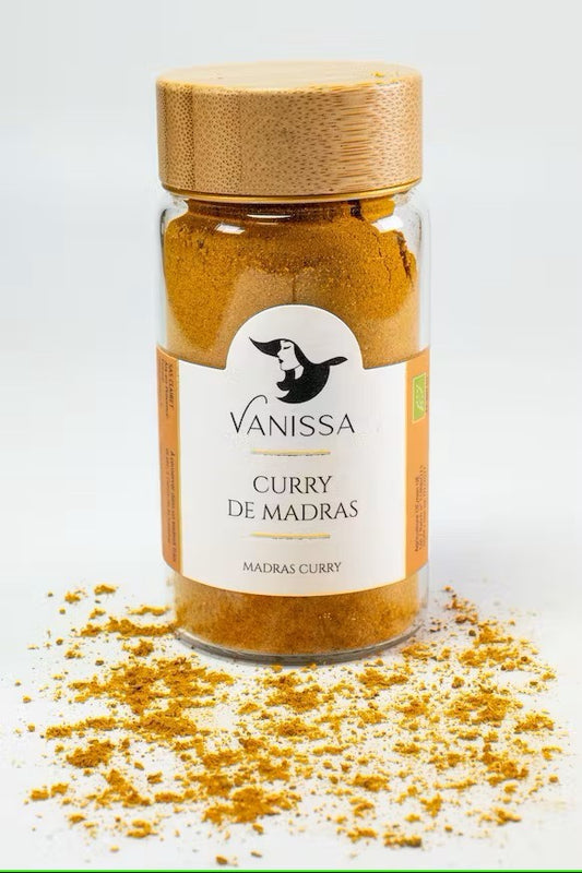 Curry de Madras Bio : Curcuma, coriandre, cumin, poivre, gingembre, cannelle, clou de girofle