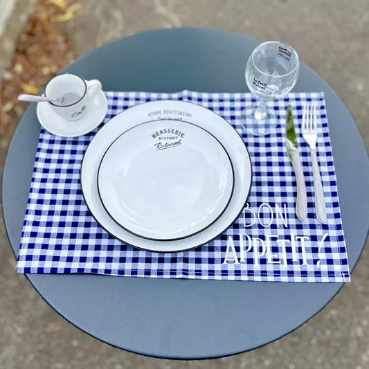 Placemat, "Bistrot, eet smakelijk" marineblauw