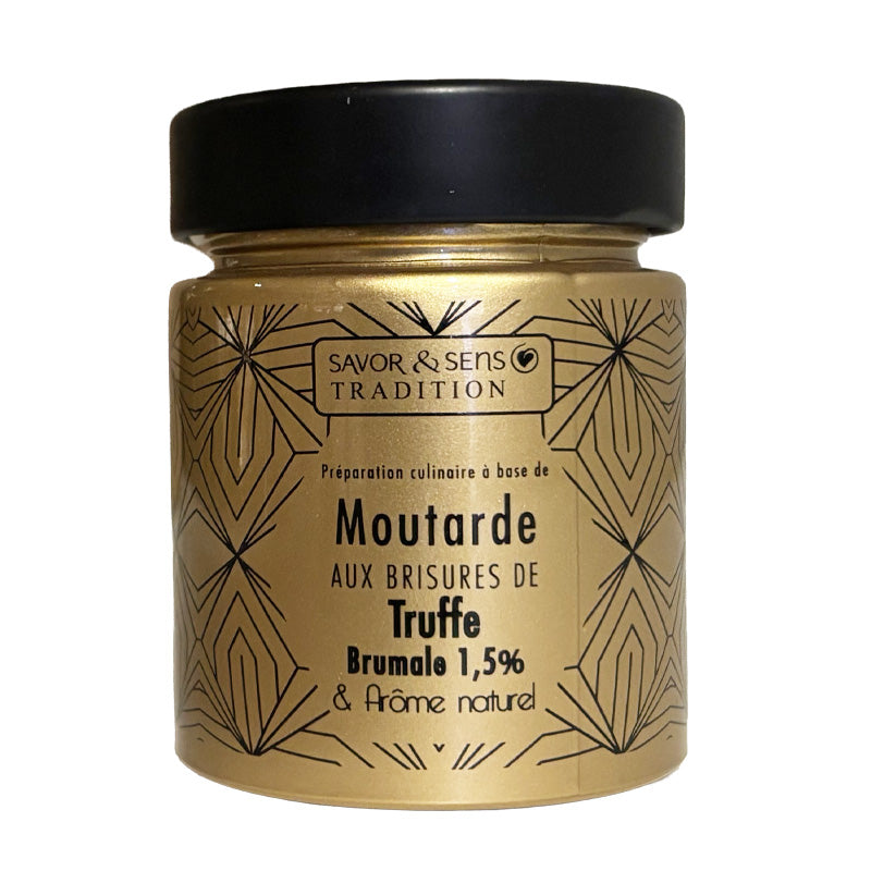 Mosterd met brumale truffelstukjes, gouden pot – 130 g – Savor & Sens