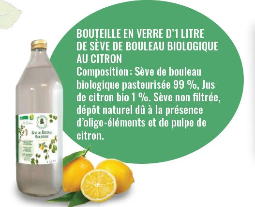 Sève de Bouleau Biologique au Citron - 1 L - bouteille