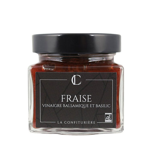 STRAWBERRY WITH BALSAMIC VINEGAR AND BASIL (200G) by La Confiturière available at Les Belles Saveurs.