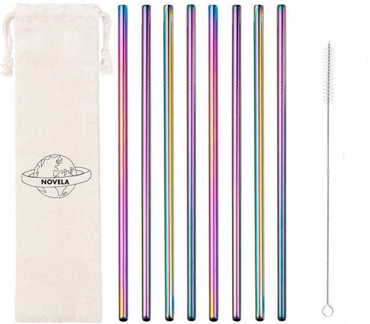 STAINLESS STEEL RAINBOW STRAWS SET OF 8 WITH FREE POUCH - STRAIGHT SET OF 8 by Novela available at Les Belles Saveurs.